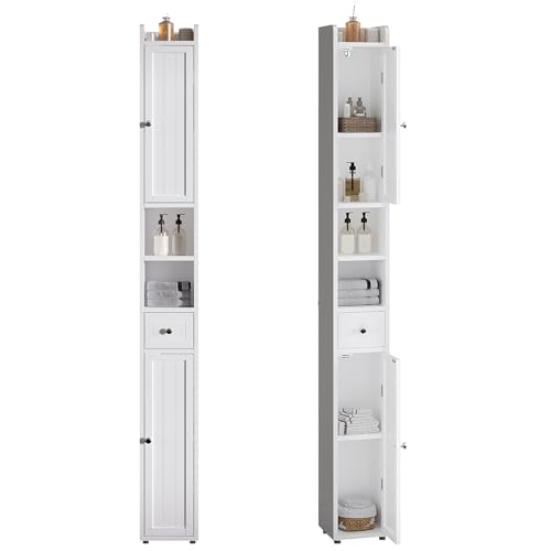 Tall Narrow Bathroom Storage Cabinet with Drawer and Adjustable Shelves