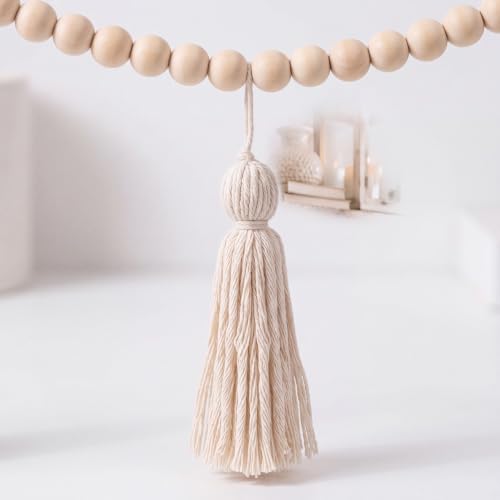 Boho Tassel Garland with Wood Beads - 9.8ft Macrame Wall Hanging Decor