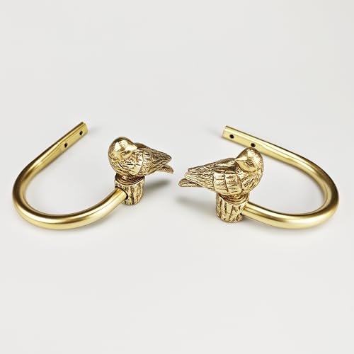Decorative Bird Curtain Holdbacks, Metal Wall Mount Hooks, Set of 2 Gold