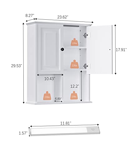 Wall Mounted Bathroom Medicine Cabinet with Motion Sensor LED Light & Shelf