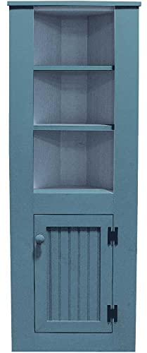 Small Wooden Corner Hutch in Williamsburg Blue, 58-Inch Tall Knotty Pine