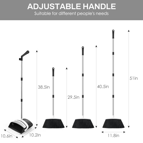 Long Handle Broom and Dustpan Set with Comb Teeth - 51" Upright Sweeping Combo