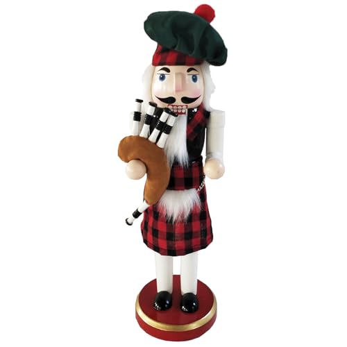 Scottish Bagpiper Nutcracker Decoration - Wooden Santa's Workshop 14 Inch