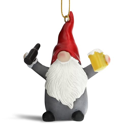 Gnome Beer Christmas Ornament - Funny Yuletide Designs, 4in Resin