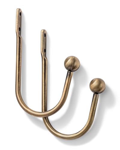 Decorative Brass Curtain Holdbacks - Set of 2 Rust-Proof Metal Wall Hooks