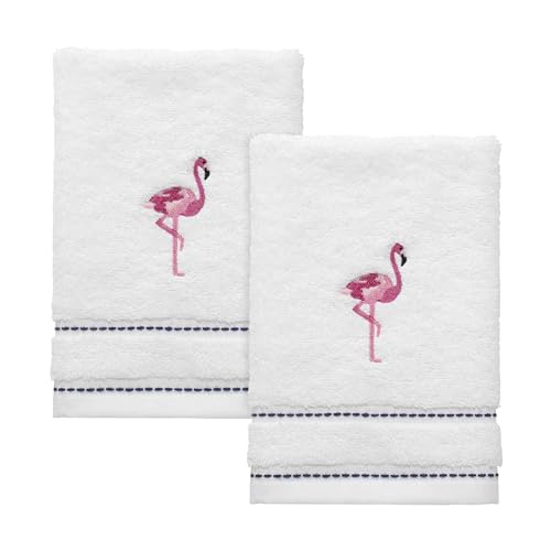 Embroidered Flamingo Cotton Fingertip Towels, 11x18 Inch Set of 2