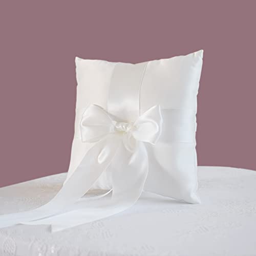 Ivory Wedding Ring Pillow with Satin Bow, 7.8-inch Ring Bearer Holder