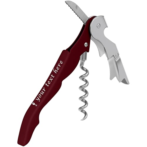 Red Custom Wine Bottle Opener with Foil Cutter - Stainless Steel Corkscrew & Gift