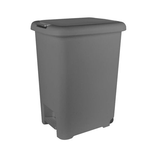 Superio 45L Slim Step & Push Trash Can with Wheels - Dual Opening, Space-Saving Design (17.52"x13.07"x22.24") - Gray