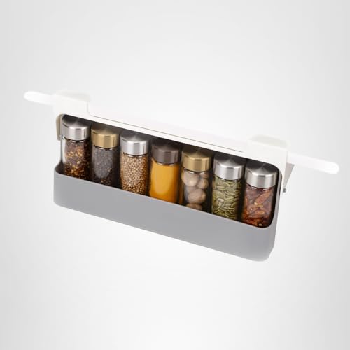 Joseph Joseph Spice Rack Organizer - Under-Shelf Kitchen Cabinet Storage Solution for Spices, Grey