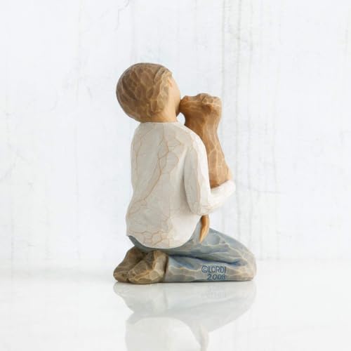 Sculpted Hand-Painted Boy with Dog Figurine - Kindness Resin Decor, 3-Inch