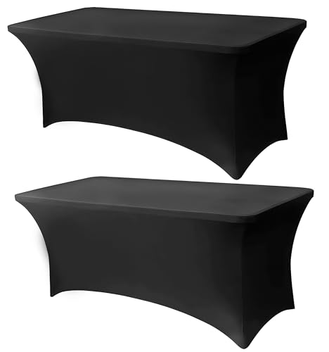 6FT Fitted Stretch Spandex Tablecloth - 2 Pack Black Rectangular Table Cover