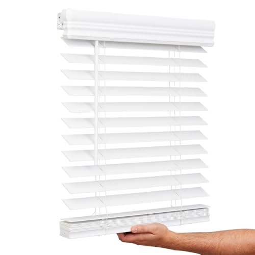 2-Inch Embossed Cordless Faux Wood Window Blind, 34" x 60", Bright White