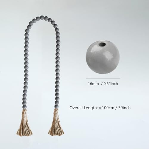 CHYODECOR Grey 58" Boho Wood Beads Garland with Tassels — Farmhouse Wall Decor