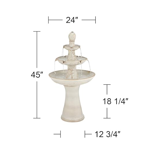 45-Inch 3-Tier Outdoor Ceramic Floor Fountain with LED Lights