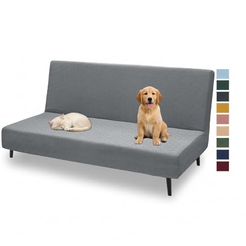 Stretch Futon Cover for Armless Sofa Bed - Light Gray, Anti-Slip