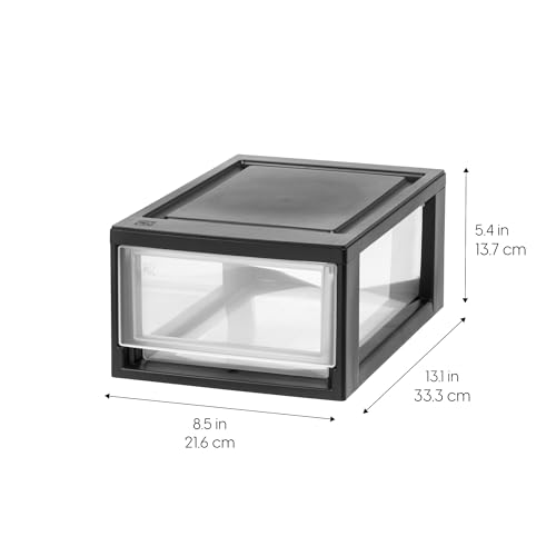 Small Stacking Drawer Storage Organizer 6 Qt 4-Pack Black