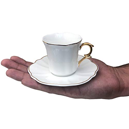 Brew To A Tea White Porcelain Espresso Cups Set 6 x 3 oz Small Coffee Mugs