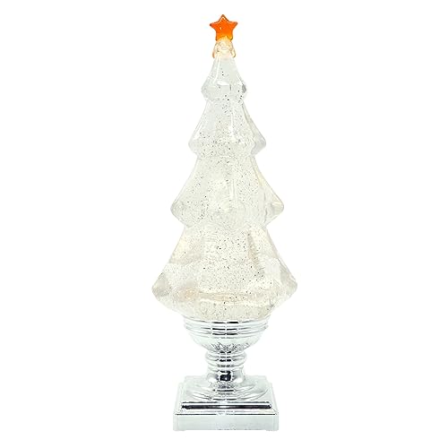 14-Inch Musical Christmas Tree Snow Globe Lantern with Timer - Silver