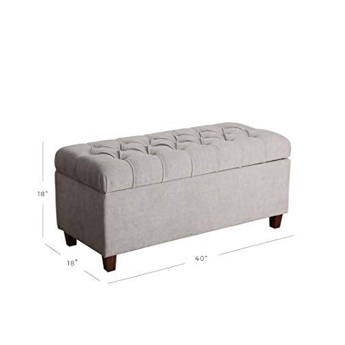 HomePop Grey Tufted Storage Ottoman Bench with Button Detailing - 40in