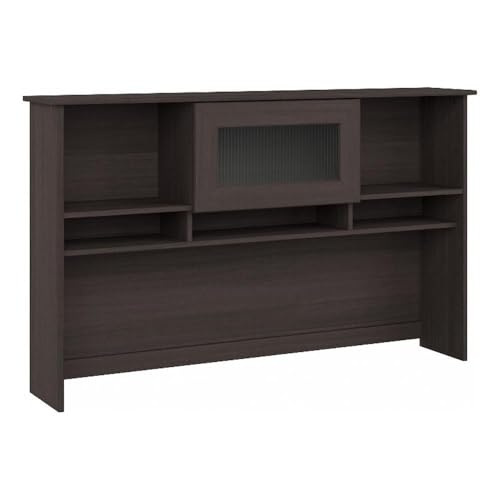 Pemberly Row 60W Corner Desk Hutch with Fluted Glass Doors & Shelves