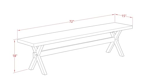 Solid Wood Dining Room Bench, X-Style Kitchen Seating, 72-Inch Jacobean