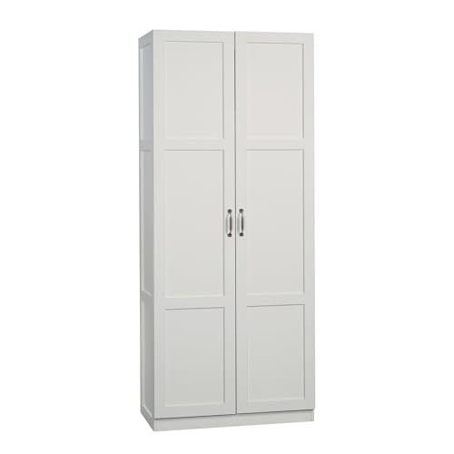 Double Door Tall Storage Cabinet with 4 Adjustable Shelves - White