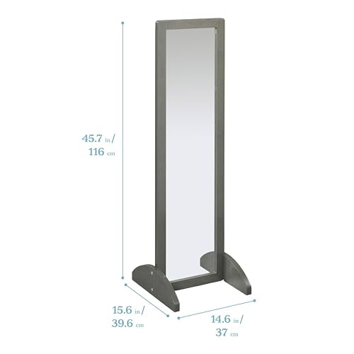 Wooden Bi-Directional Floor Mirror for Kids, Grey Wash Montessori Mirror