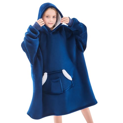 Nord Eco Navy Blue Wearable Blanket Hoodie for Kids & Teens 6-13 | Sherpa Fleece Hooded Blanket Sweatshirt