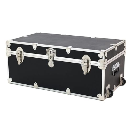 Large Rolling Storage Trunk, 32-Inch Footlocker with Wheels, Birch Plywood