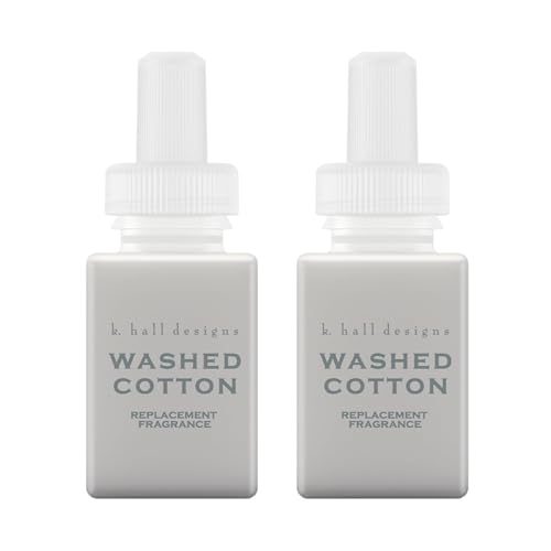 Pura & K. Hall Designs Home Scent Refill - Smart Home Air Diffuser - Up to 120-Hours of Premium Fragrance per Refill - Household Essential - Clean Diffuser Fragrance - 2 Pack, Washed Cotton