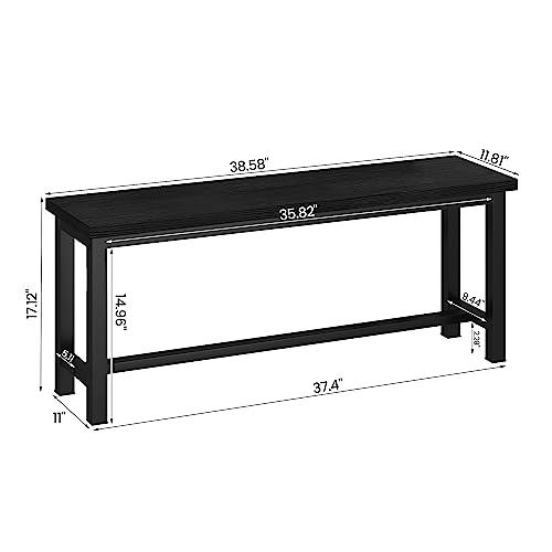39-Inch Industrial Dining Bench, Set of 2 Wood Kitchen Benches