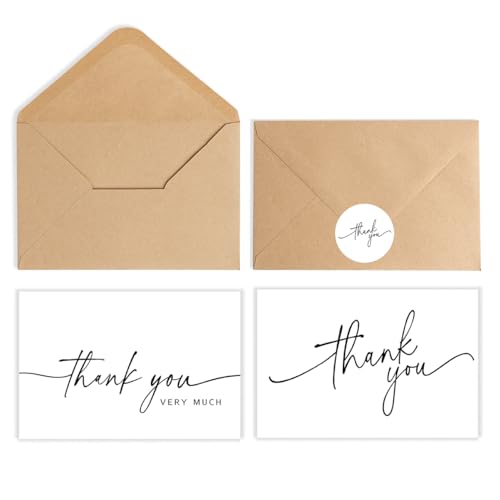 SPIRITDUST 52-Pack Thank You Cards Bulk with Kraft Envelopes and Stickers, Minimalist 3.5x5
