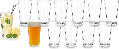 12 Pack 16oz Beer Pint Glasses Set - Premium Highball Cocktail Glassware