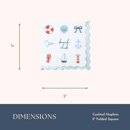 Bonjour Fête Nautical Cocktail Napkins 5-inch Pack of 20 for Summer Parties