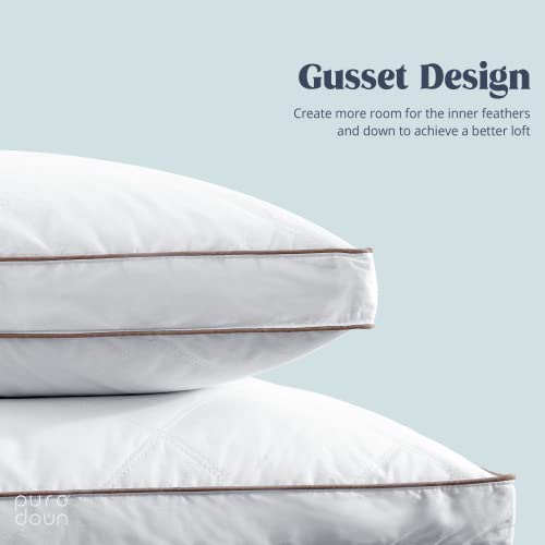 puredown Gusseted Goose Feather & Down King Bed Pillows - Set of 2