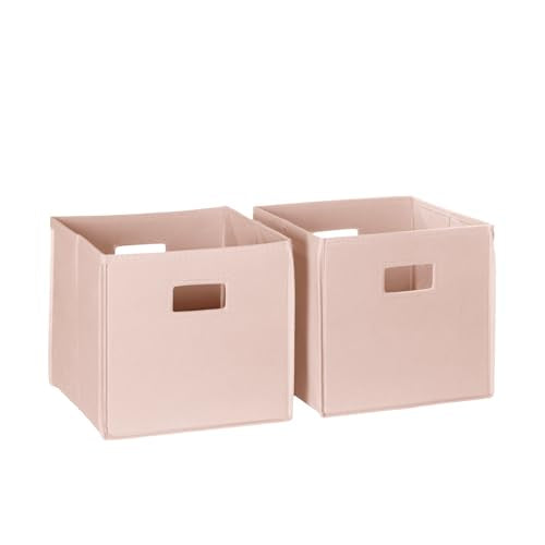 Folding Storage Bins 2-Pack Soft Pink Fabric Cubes with Handles