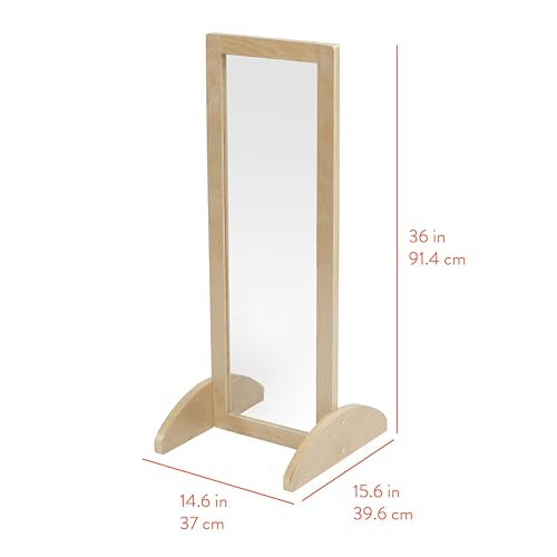 Natural Wood Standing Floor Mirror for Kids - Shatter-Resistant Acrylic