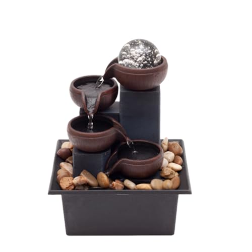 4-Tier Indoor Desktop Fountain with Warm LED Lights and Adjustable Pump