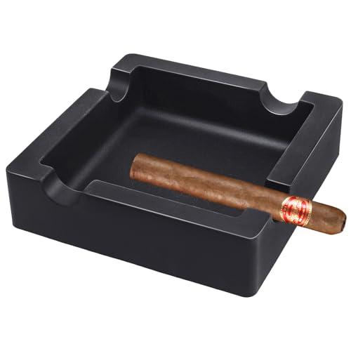 Unbreakable Silicone Cigar Ashtray - Large 4-Rest Outdoor Matte Black Tray