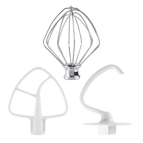 3-Piece Stand Mixer Attachment Set: Wire Whip, Dough Hook, and Flat Beater