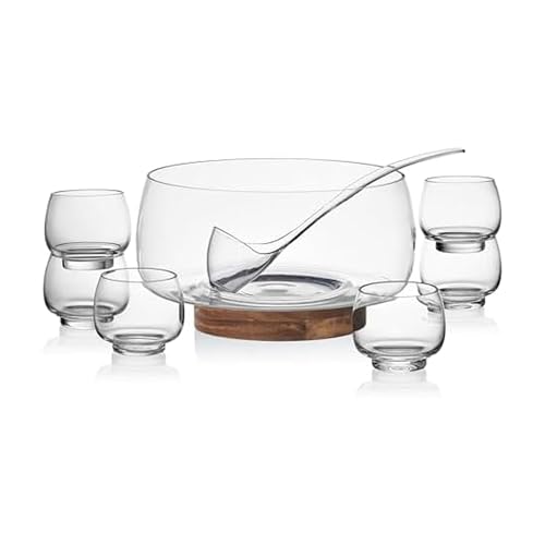 Mikasa Glenwood Party Punch Bowl Set with Cups & Ladle - 8 Piece, Clear Glass