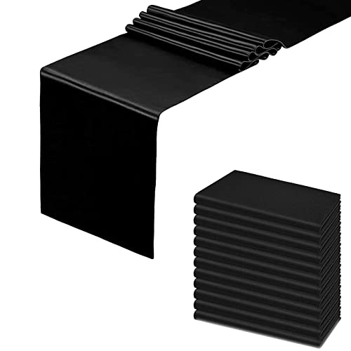 HMQIANG 12 Pack Black Satin Table Runners 12x108 Inches for Halloween & Events