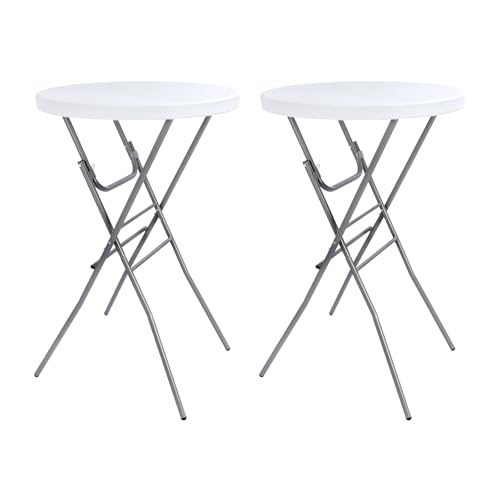 Byliable 28in Round Folding Bar Height Cocktail Table Set - White 2PK, Adjustable, Portable