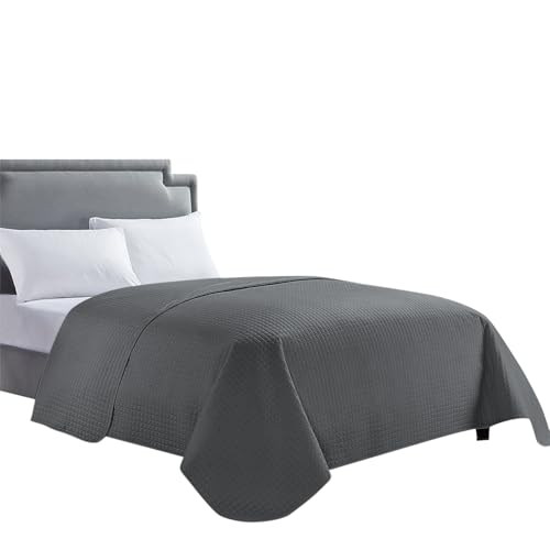 Luxury Checkered Microfiber Quilt Bedspread - Full/Queen, Dark Grey