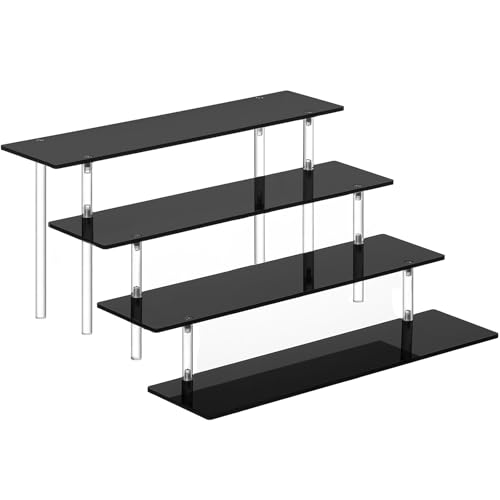 4-Tier Black Acrylic Display Riser Stand for Perfume, Cosmetics & Collectibles