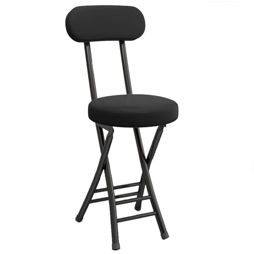 Portable Folding Stool with Backrest and Padded Leather Cushion