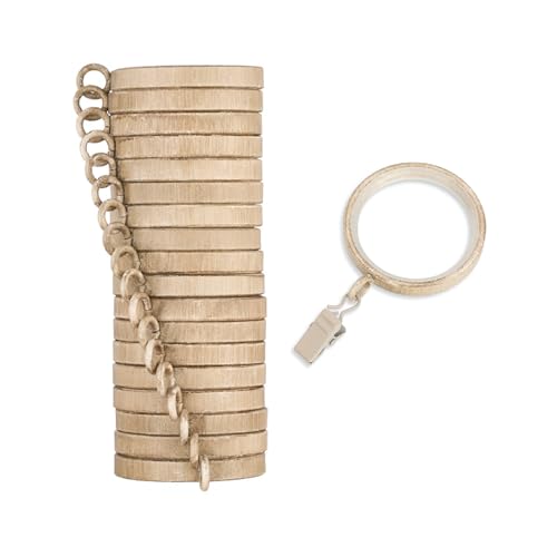 Weathered Oak Curtain Rings with Clips - 1-5/8 Inch, 18 Count