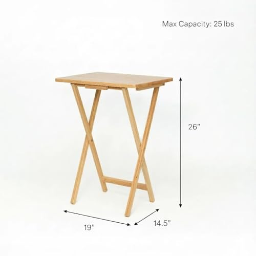 2-Piece Folding Tray Table Set, Solid Rubberwood Portable Snack Tables