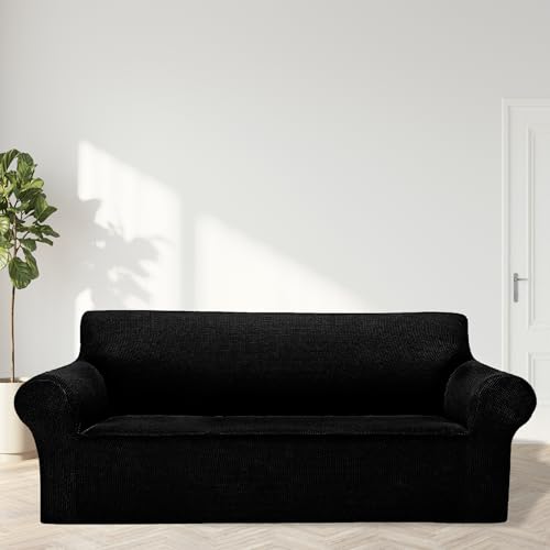 Stretch Jacquard Sofa Slipcover - Couch Cover Furniture Protector (Black)